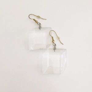 Vintage Women's Clear Translucent Prism Shape Statement Drop Earrings